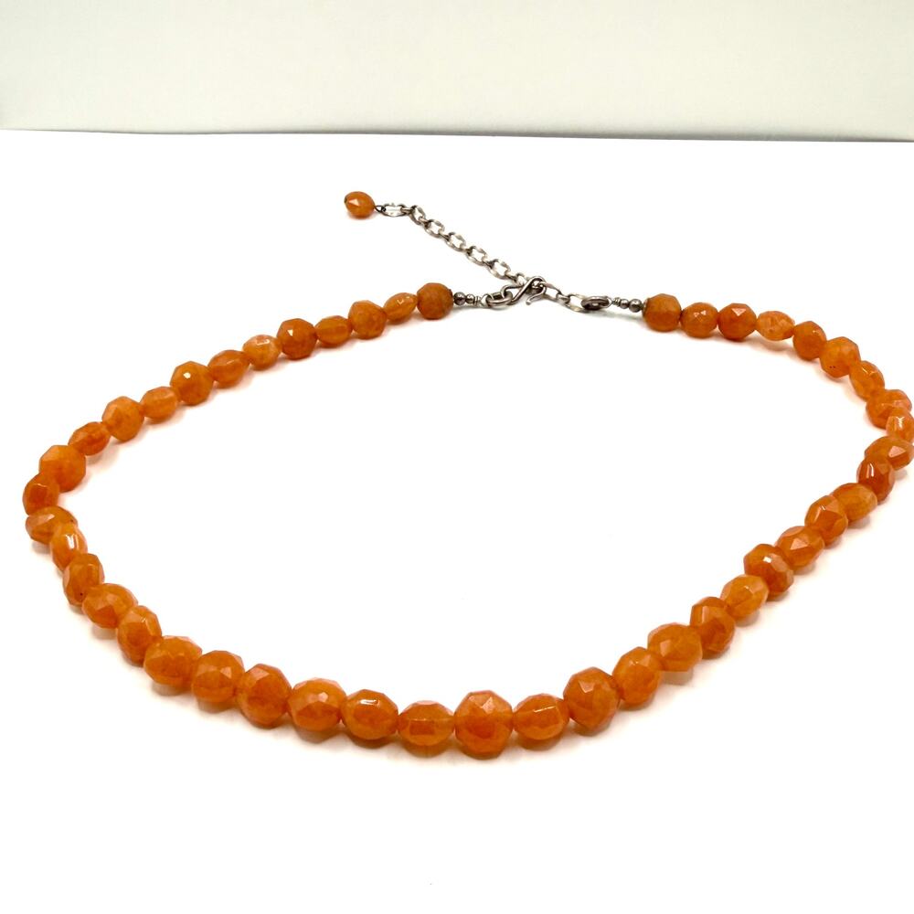 Vintage 90s Orange Aventurine Faceted Bead Statement Hook Necklace